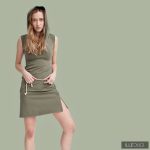 Hooded mini dress DORI - light khaki