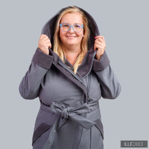 FEDORA - Minimal elegant style with big hood -melange gray 3XL