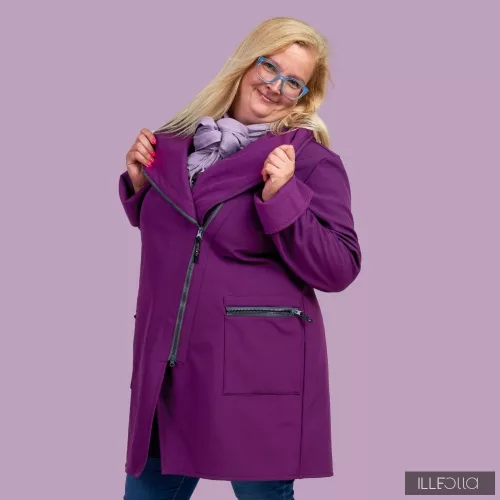 FIODA 2.0 women softshell coat with Large Hood - eggplant purple L