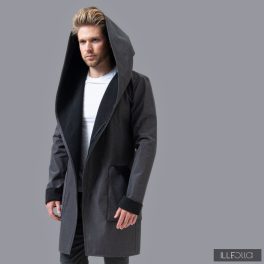   Men’s Coat with Large Hood FODOR –  Casual Elegance - black/gray melange 