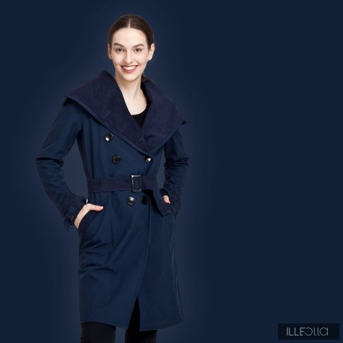 Elegáns Fortuna trench coat - sötétkék - L