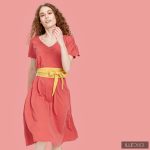 Pörgős SZILVI zsebes midi ruha - korall L