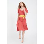 Pörgős SZILVI zsebes midi ruha - korall L