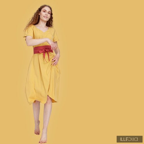 Elegant midi dress SZILVI - mustard yellow
