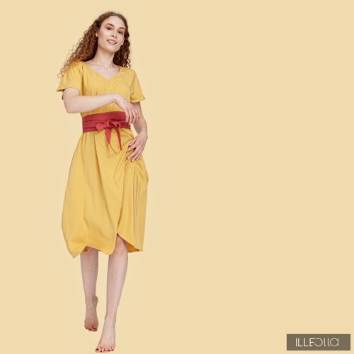Elegant midi dress SZILVI - mustard yellow